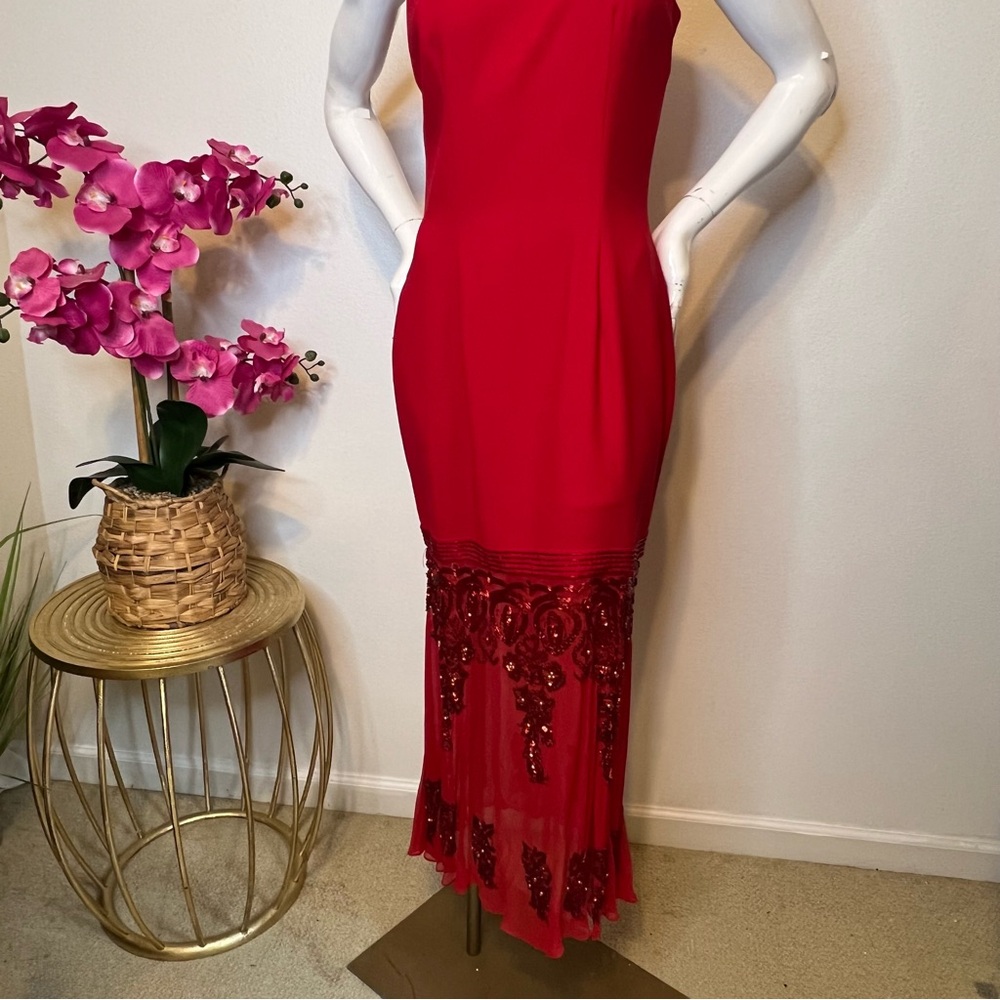 VTG Alyce Designs Red Sequin Roaring Midi Dress • Sz 8 Poly/ Silk - Picture 5 of 16